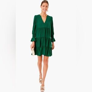 Tuckernuck Pomander Place Crepe Kenzo Hunter Green Long Sleeve Mini Dress Medium